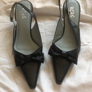 BCBG black kitten heels with pointed toe